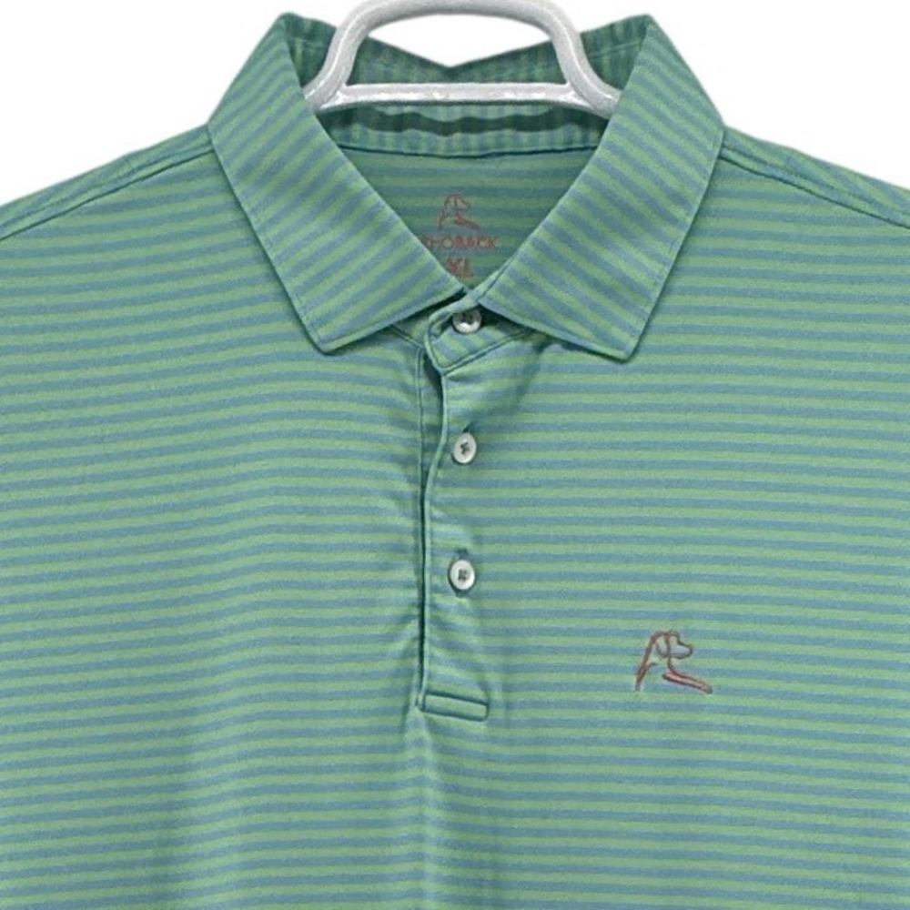 Rhoback Mens XL Performance Polo Shirt Green Blue Striped Short Sleeve Golf